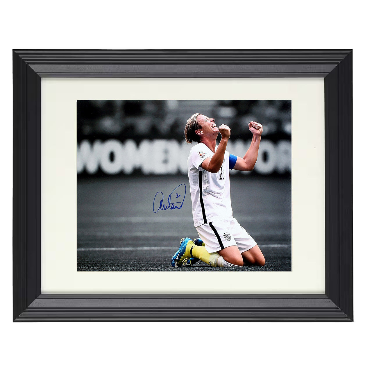 Abby Wambach – USA Victory Kneel Emotional Celebration 8x10 matted black framed soccer wall art