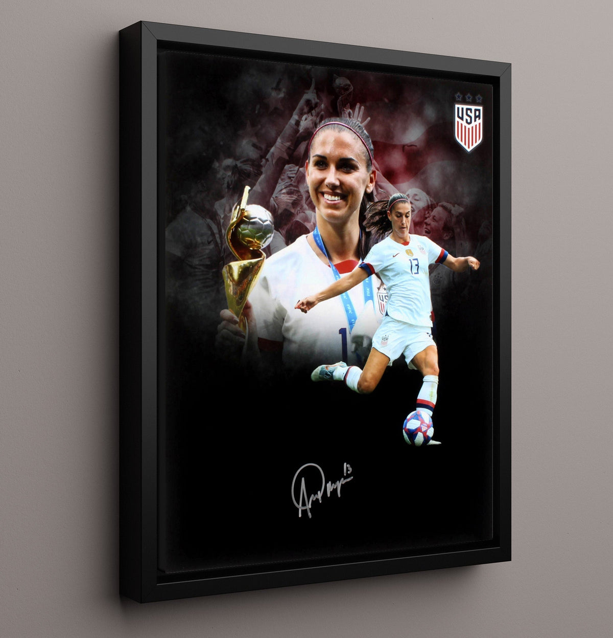 Alex Morgan USA World Cup Trophy Celebration 2019 - Framed Canvas soccer wall art