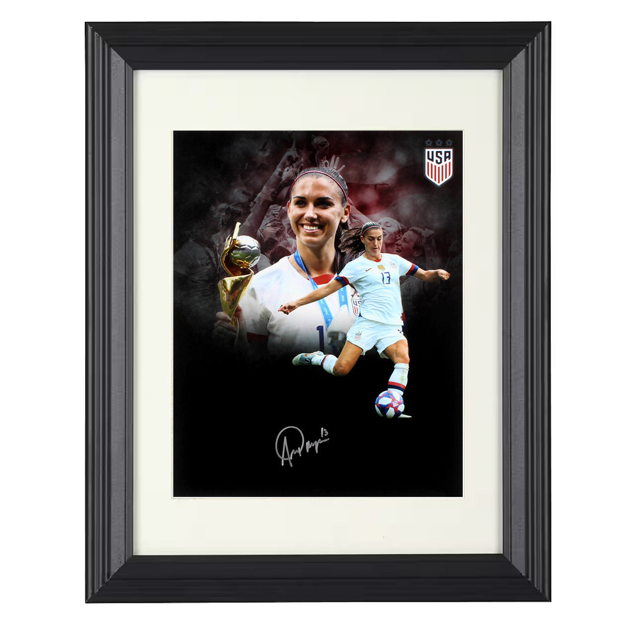 Alex Morgan – USA World Cup Trophy 2019 Spotlight 8x10 matted black framed soccer wall art