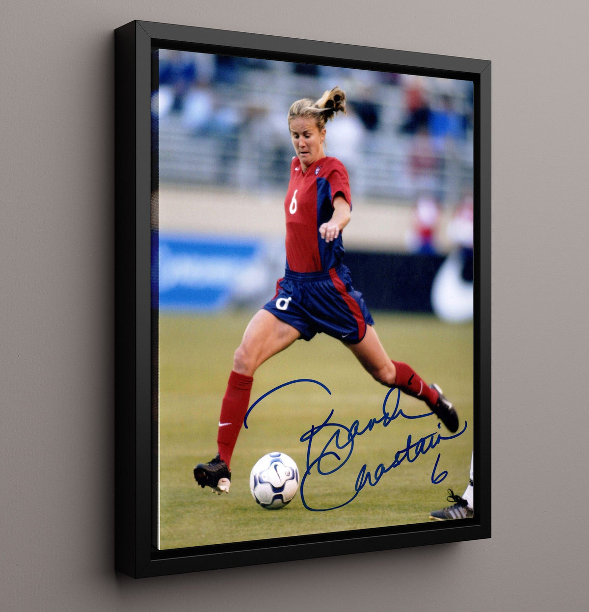 Brandi Chastain USA Classic Strike Action - Framed Canvas soccer wall art