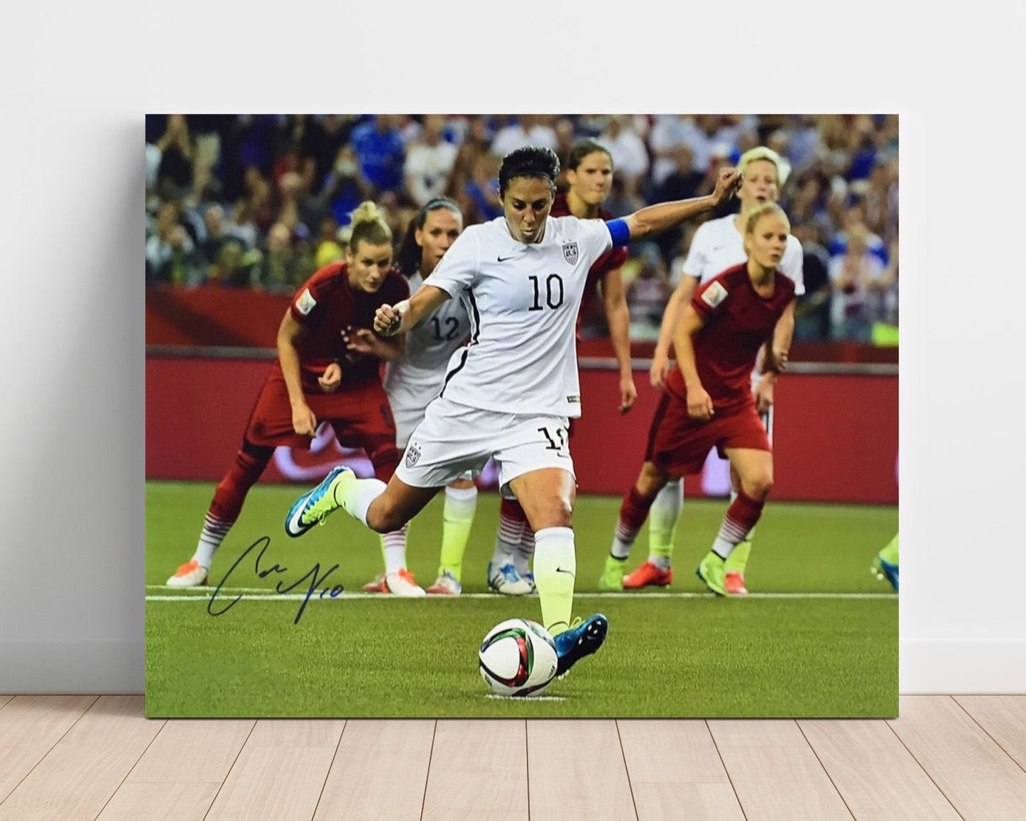 Carli Lloyd USA Powerful Strike World Cup Match Action Soccer Print 16x20 Unframed Print soccer wall art print – Soccer Prints decor