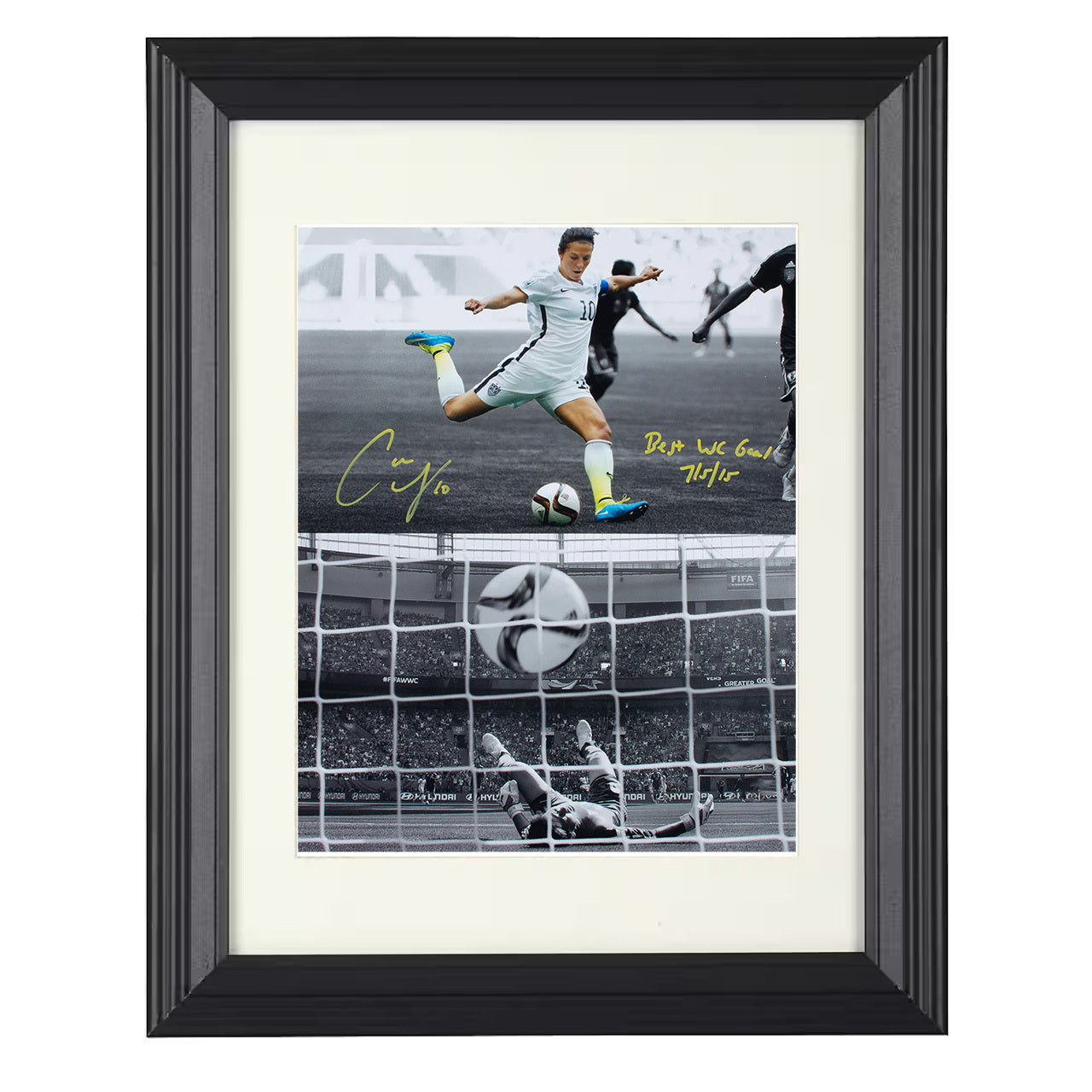 Carli Lloyd – USA World Cup Final Goal Strike 2015 8x10 matted black framed soccer wall art