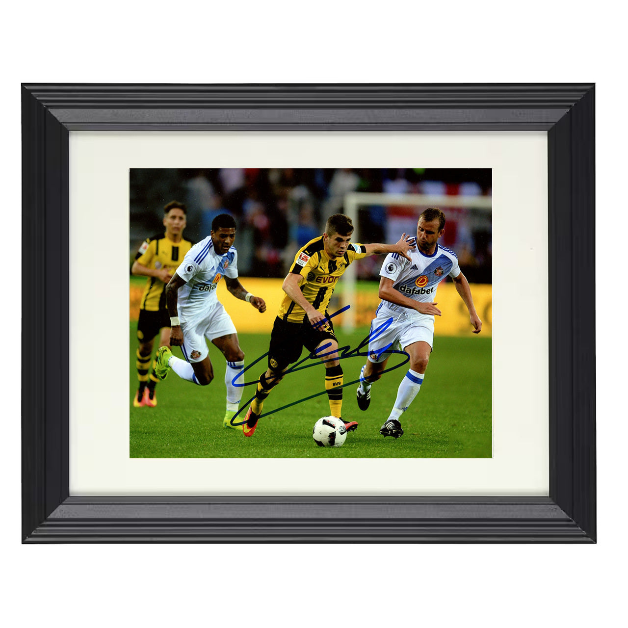 Christian Pulisic – Dortmund Attacking Run Match Play 8x10 matted black framed soccer wall art
