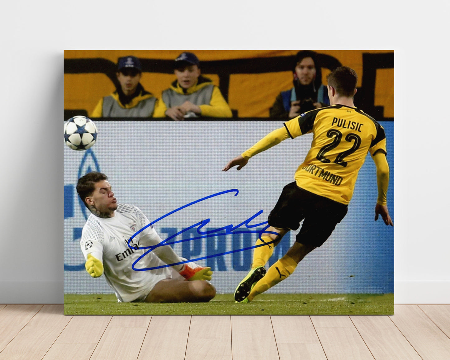 Christian Pulisic Borussia Dortmund Shot Past Goalkeeper Scoring Moment Soccer 16x20 Unframed Print soccer wall art print – Soccer Prints decor