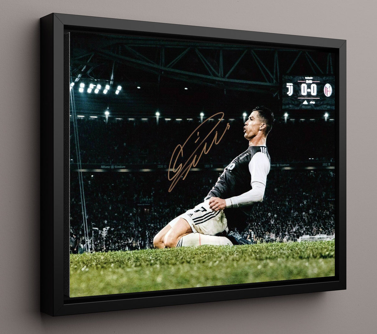 Cristiano Ronaldo Juventus Goal Celebration Stadium Moment - Framed Canvas soccer wall art