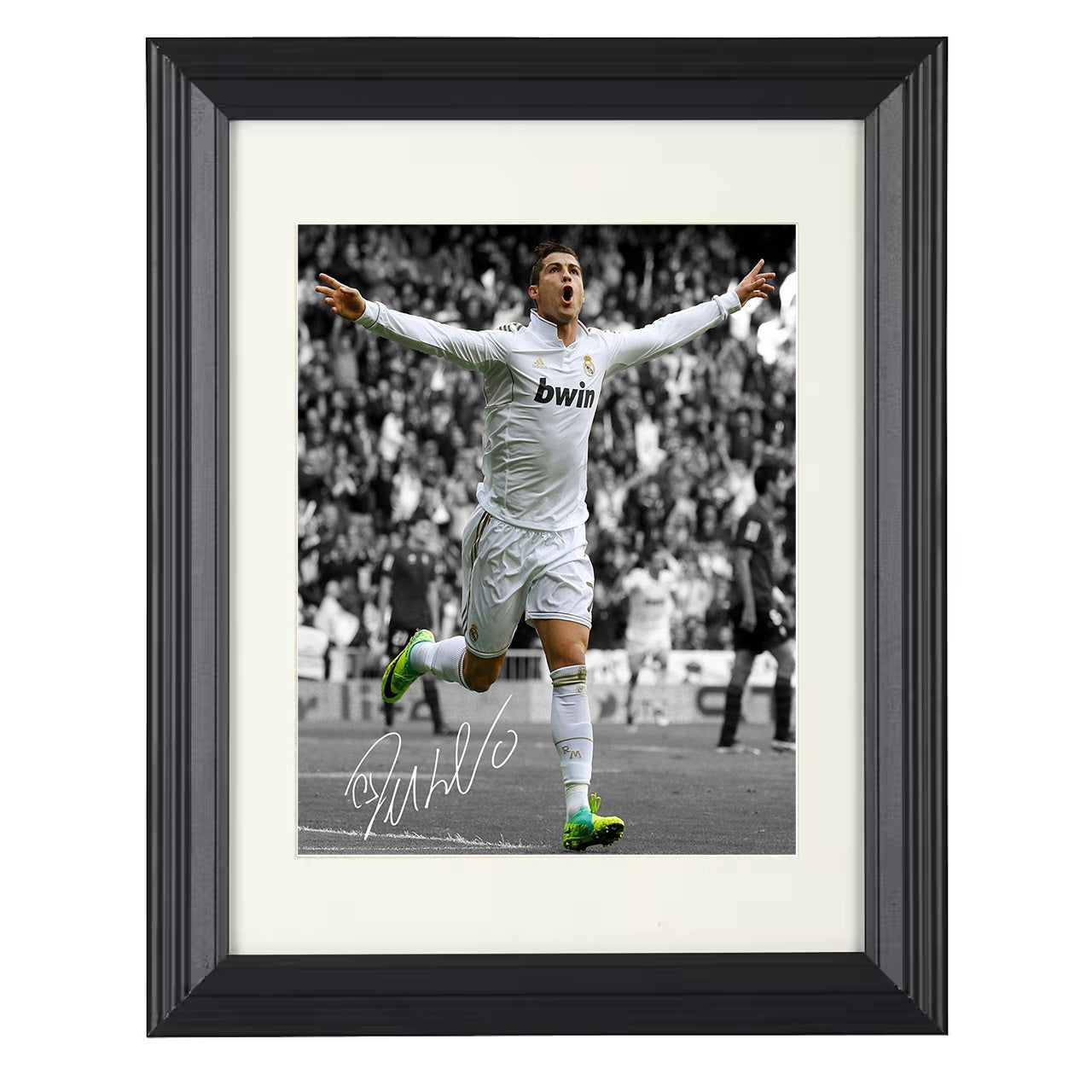 Cristiano Ronaldo – Real Madrid Goal Celebration Spotlight 8x10 matted black framed soccer wall art