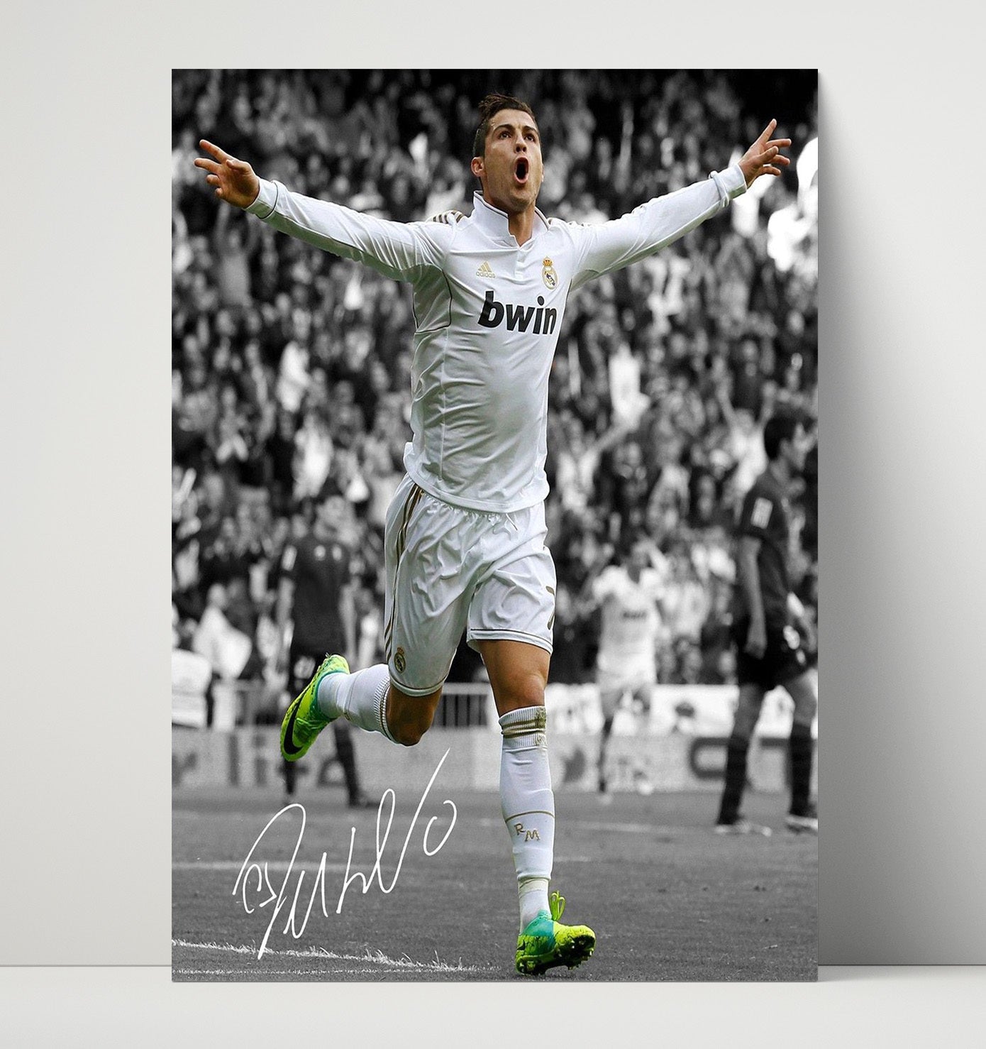 Cristiano Ronaldo Real Madrid Goal Celebration Print Spotlight Soccer Print 16x20 Unframed Print soccer wall art print – Soccer Prints decor