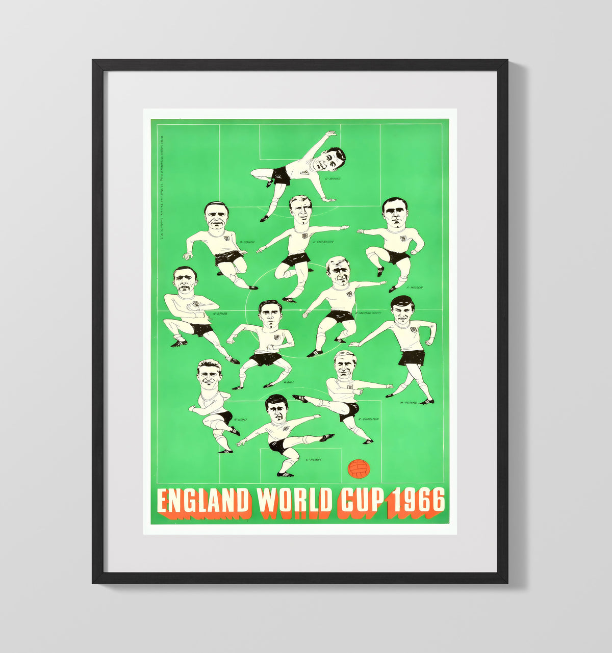 FIFA World Cup Poster England 1966 Caricature Champions Squad Illustration - Gallery Frame soccer wall art