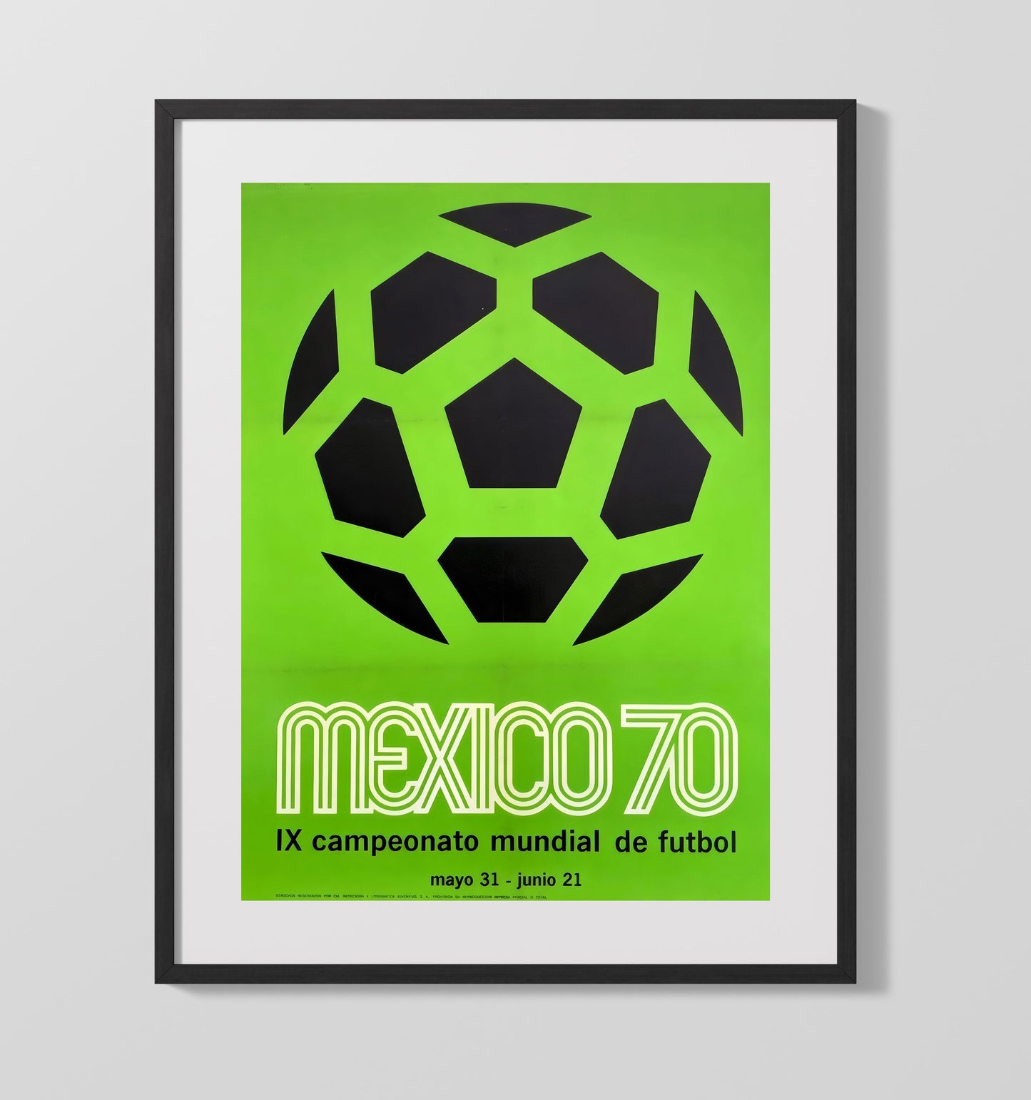 FIFA World Cup Poster Mexico 1970 Official Emblem Green Edition - Gallery Frame soccer wall art