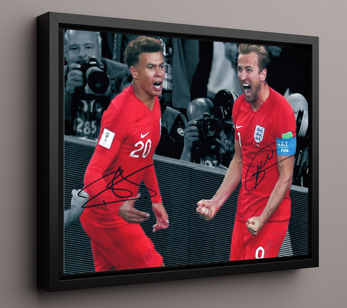 Harry Kane and Dele Alli England World Cup 2018 Celebration - Framed Canvas soccer wall art