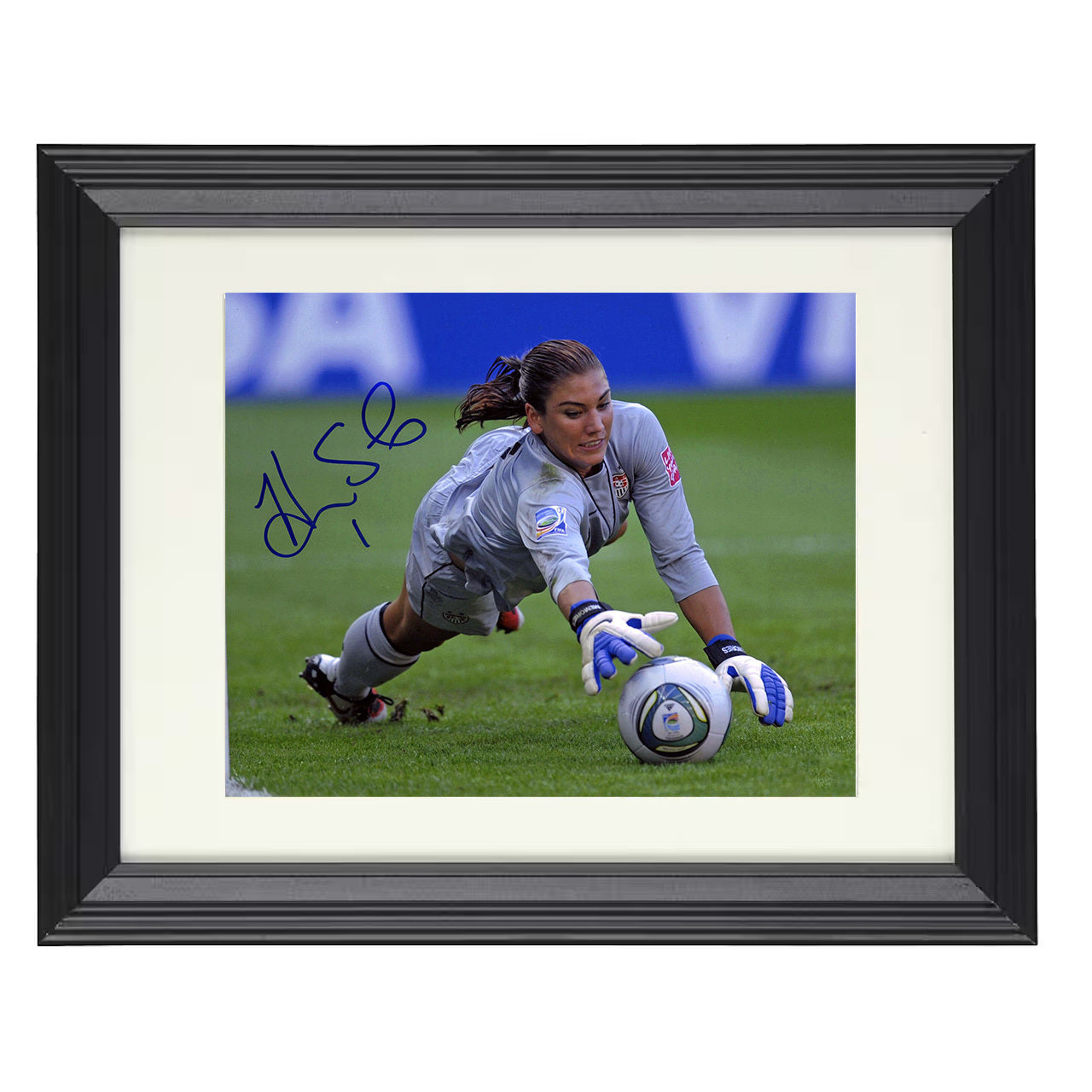 Hope Solo – USA Diving Goalkeeper Save 8x10 matted black framed soccer wall art