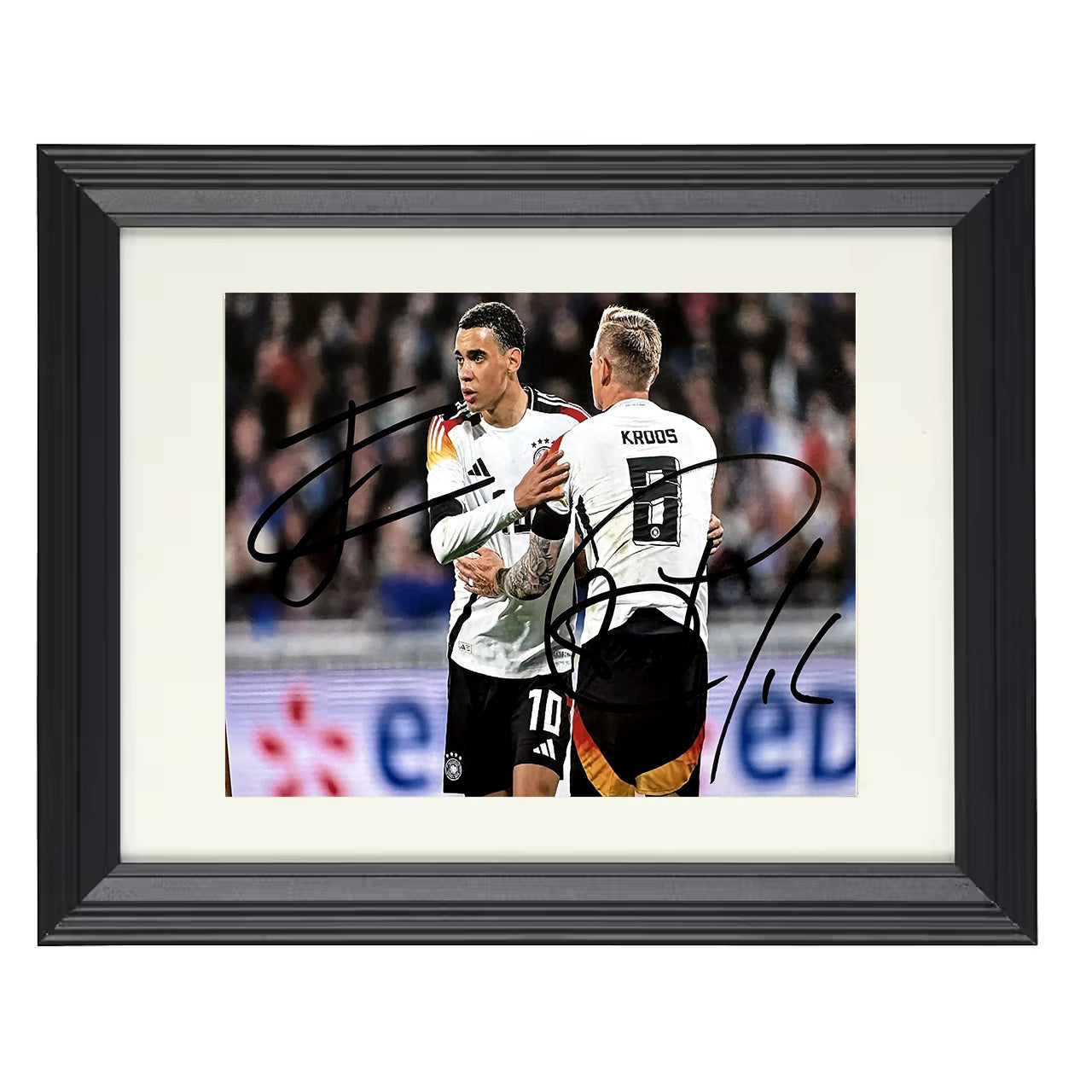Jamal Musiala and Toni Kroos – Germany Midfield Maestros 8x10 matted black framed soccer wall art