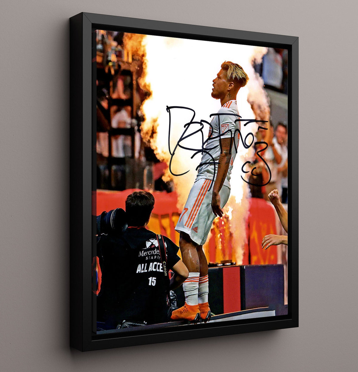 Josef Martinez Atlanta United Fire Goal Celebration - Framed Canvas soccer wall art