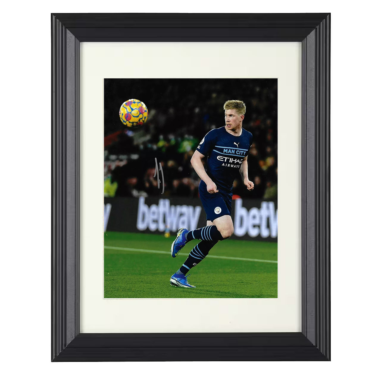 Kevin De Bruyne – Man City Midfield Maestro Passing Moment 8x10 matted black framed soccer wall art
