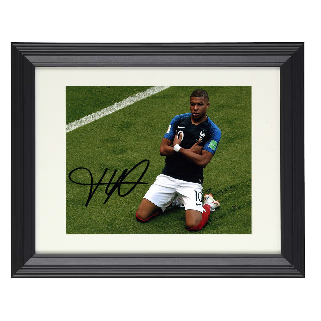Kylian Mbappé – France World Cup Celebration Pose 8x10 matted black framed soccer wall art