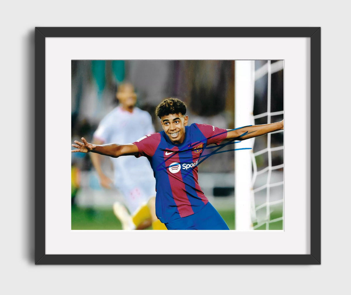 Lamine Yamal FC Barcelona Goal Celebration Arms Wide - Gallery Frame soccer wall art