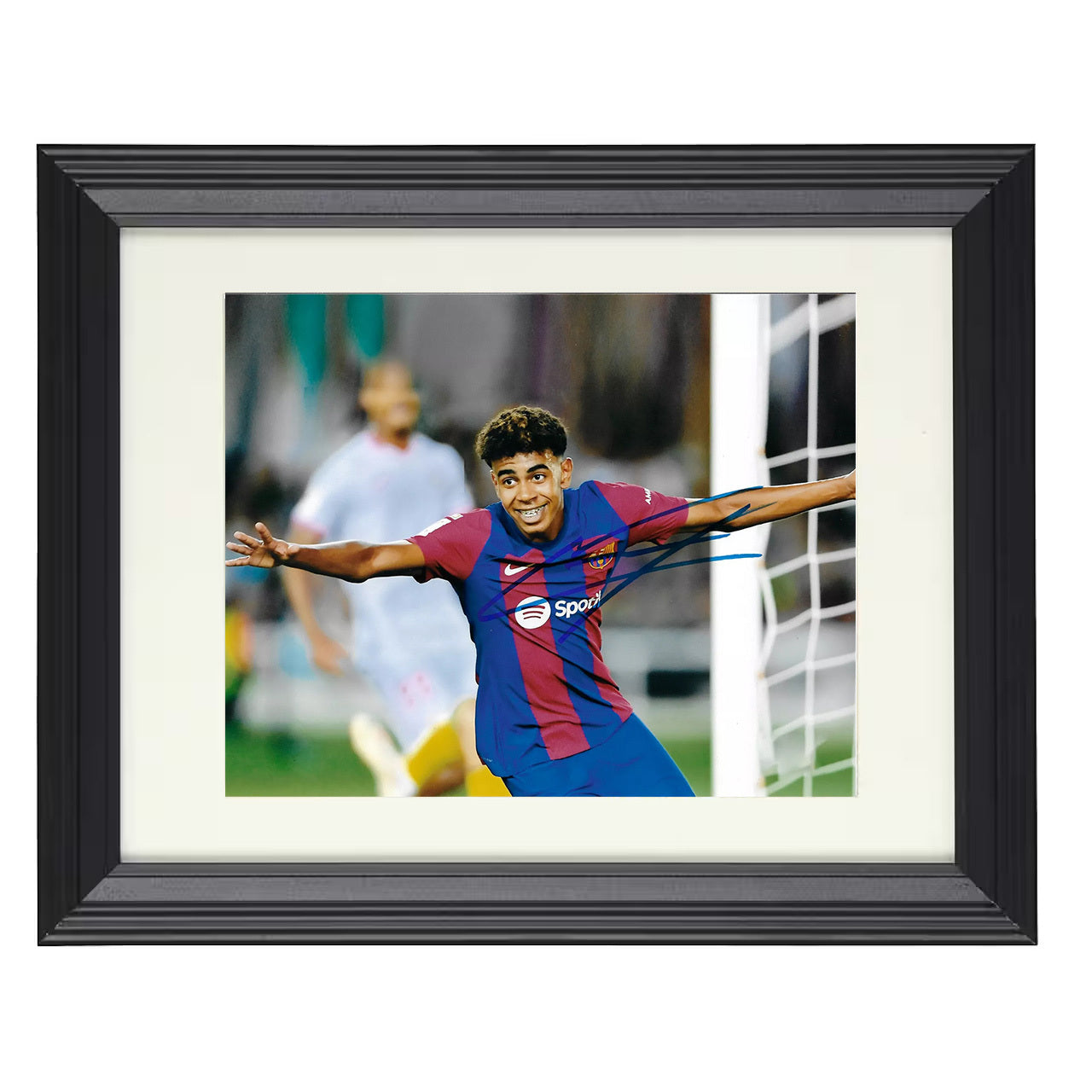 Lamine Yamal – FC Barcelona Goal Celebration Arms Wide 8x10 matted black framed soccer wall art