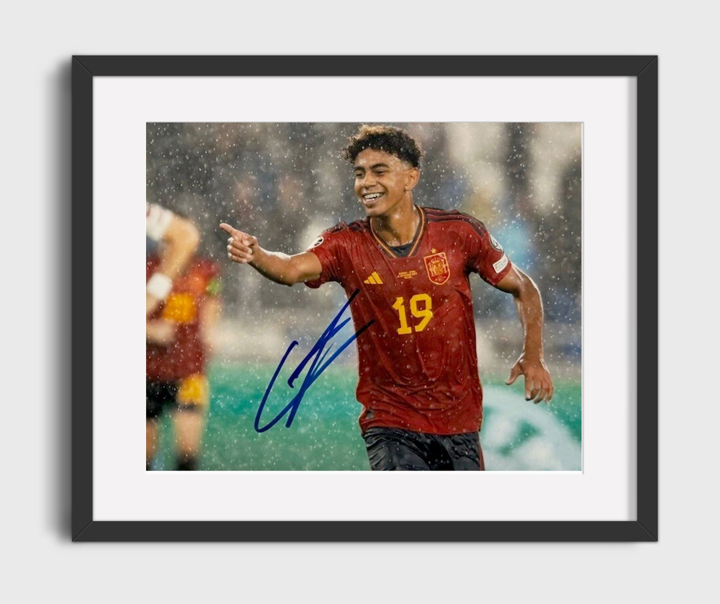 Lamine Yamal Spain Pointing Celebration Moment - Gallery Frame soccer wall art