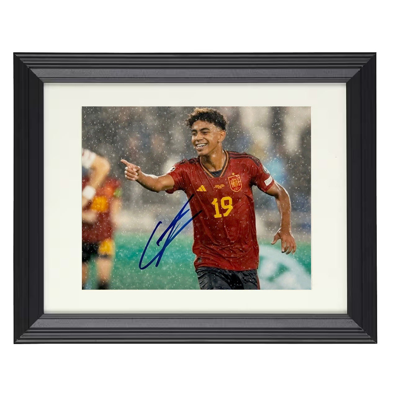 Lamine Yamal – Spain Pointing Celebration Moment 8x10 matted black framed soccer wall art