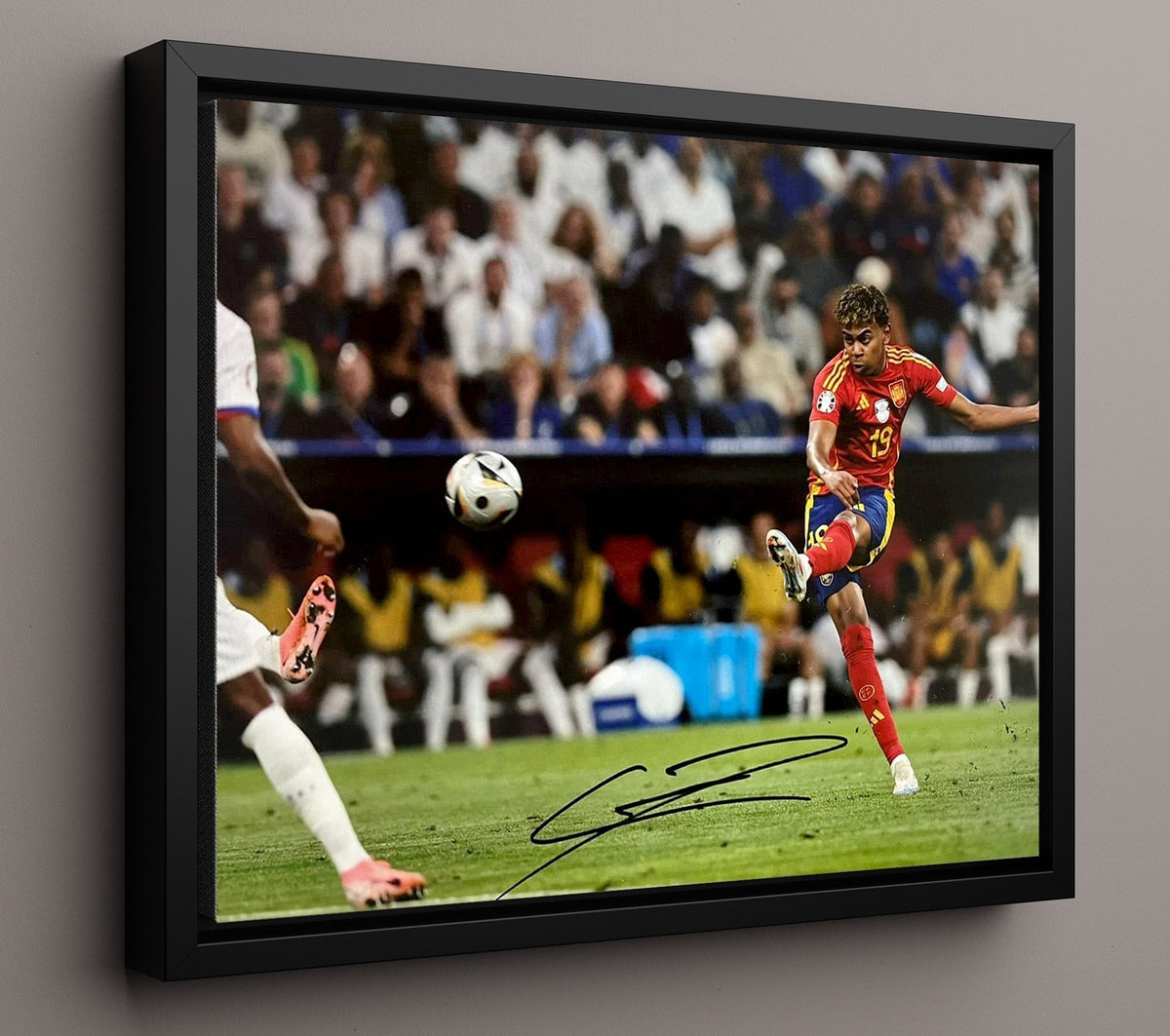 Lamine Yamal Spain Power Strike Shot - Framed Canvas soccer wall art