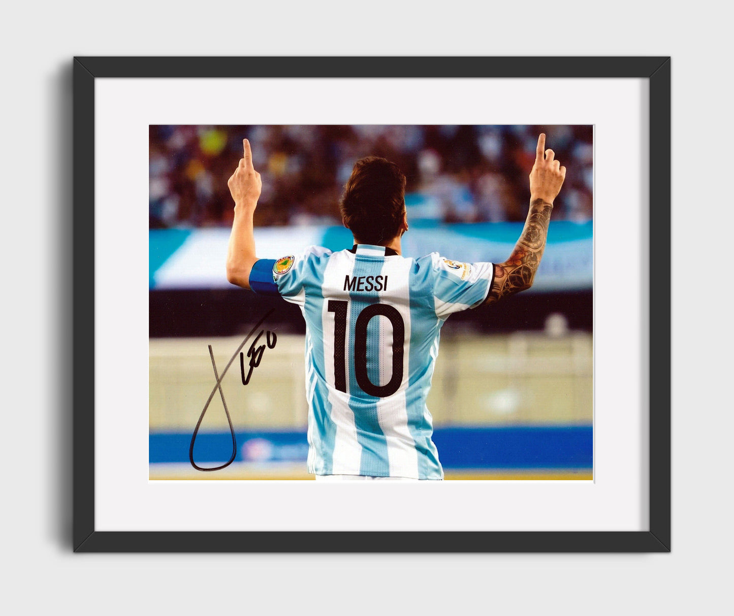Lionel Messi Argentina GOAT Hands Up Celebration - Gallery Frame soccer wall art