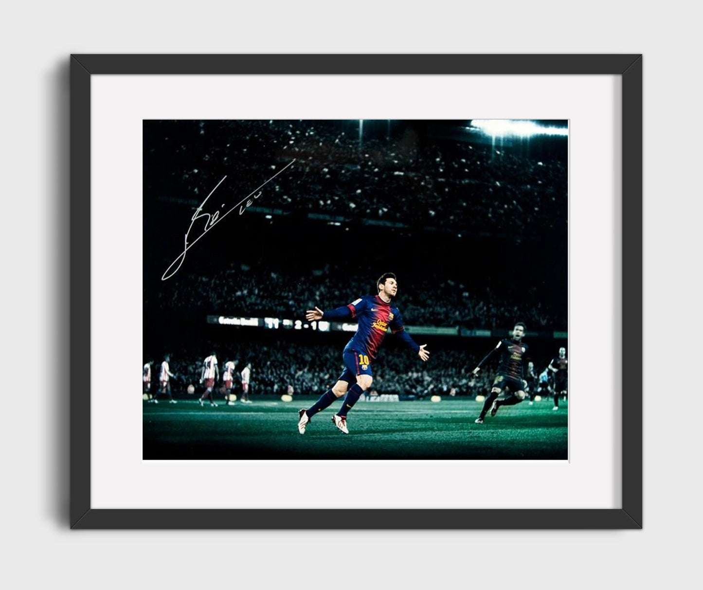 Lionel Messi FC Barcelona Night Match Goal Celebration - Gallery Frame soccer wall art