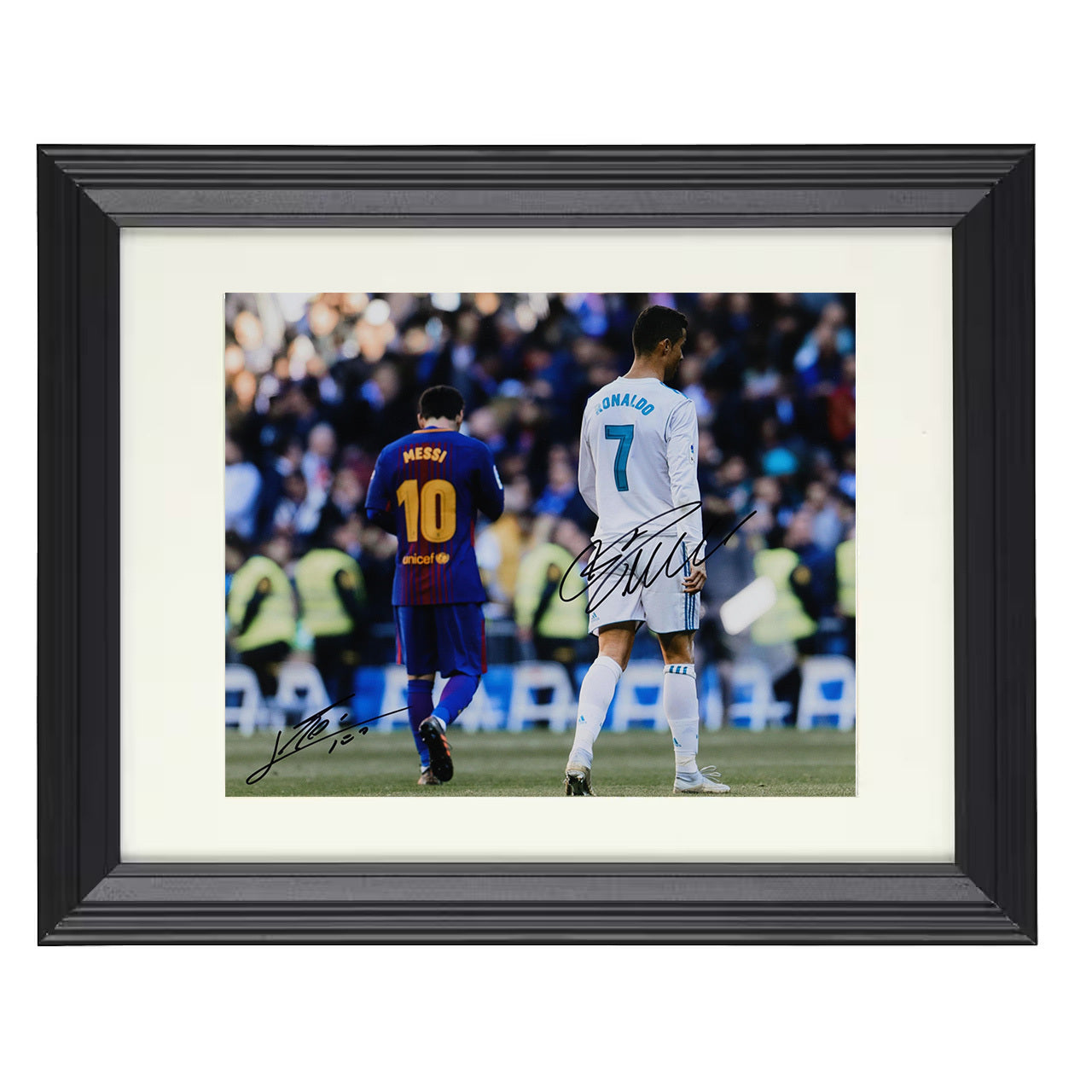 Messi vs. Ronaldo – Eternal Rivals Match Moment 8x10 matted black framed soccer wall art