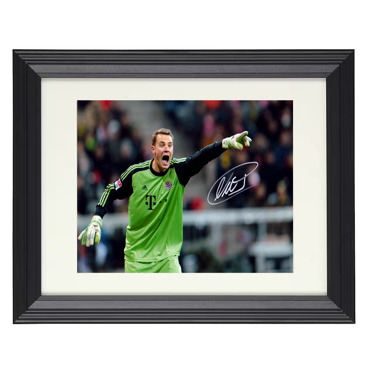 Manuel Neuer – Bayern Munich Commanding Goalkeeper Defense 8x10 matted black framed soccer wall art