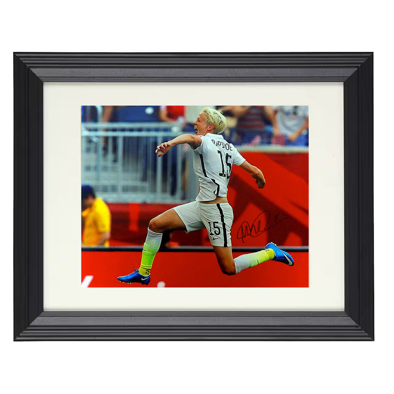 Megan Rapinoe – USA Victory Leap Celebration 8x10 matted black framed soccer wall art