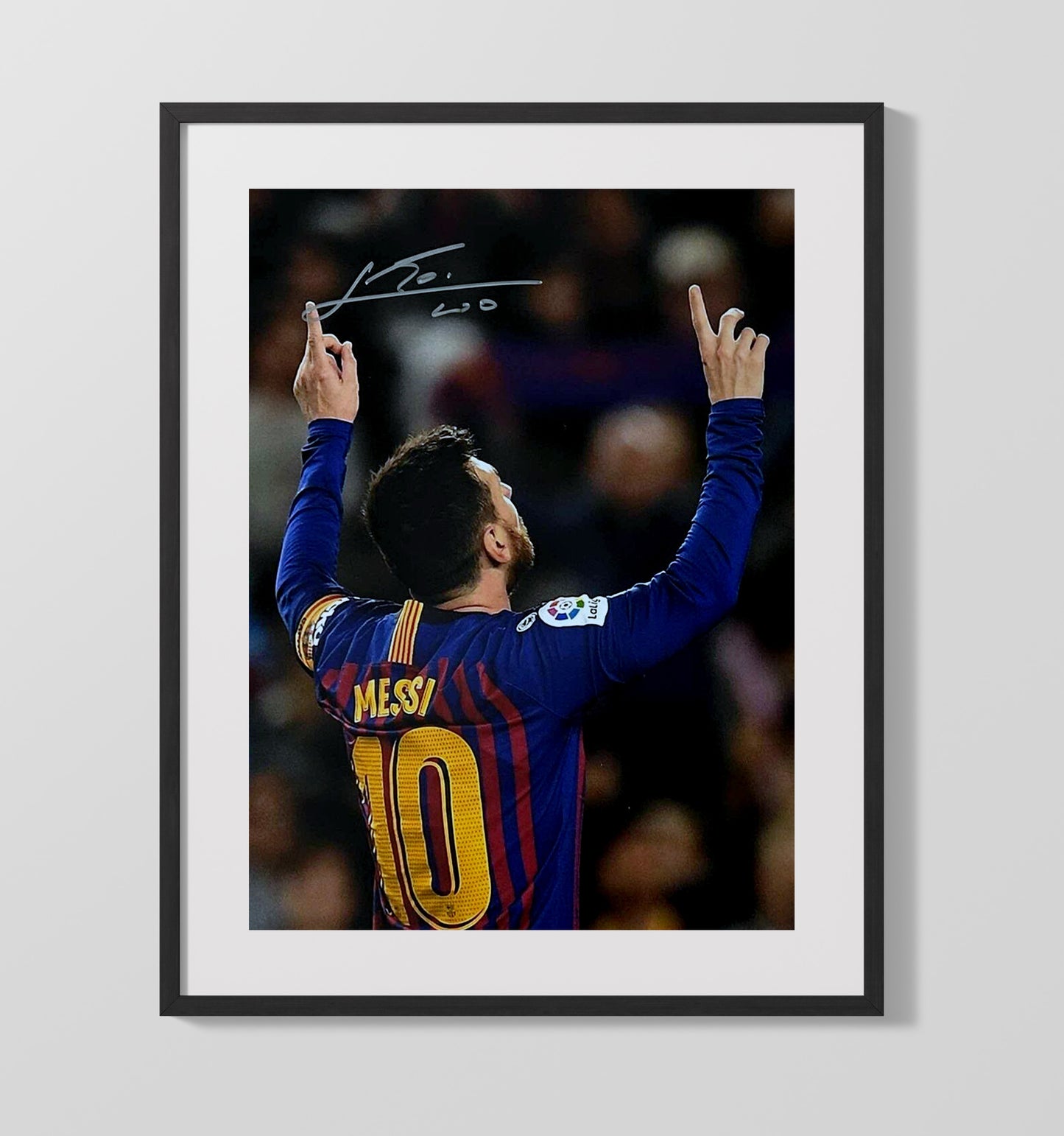 Messi Barcelona Hands Raised Goal Celebration - Gallery Frame soccer wall art