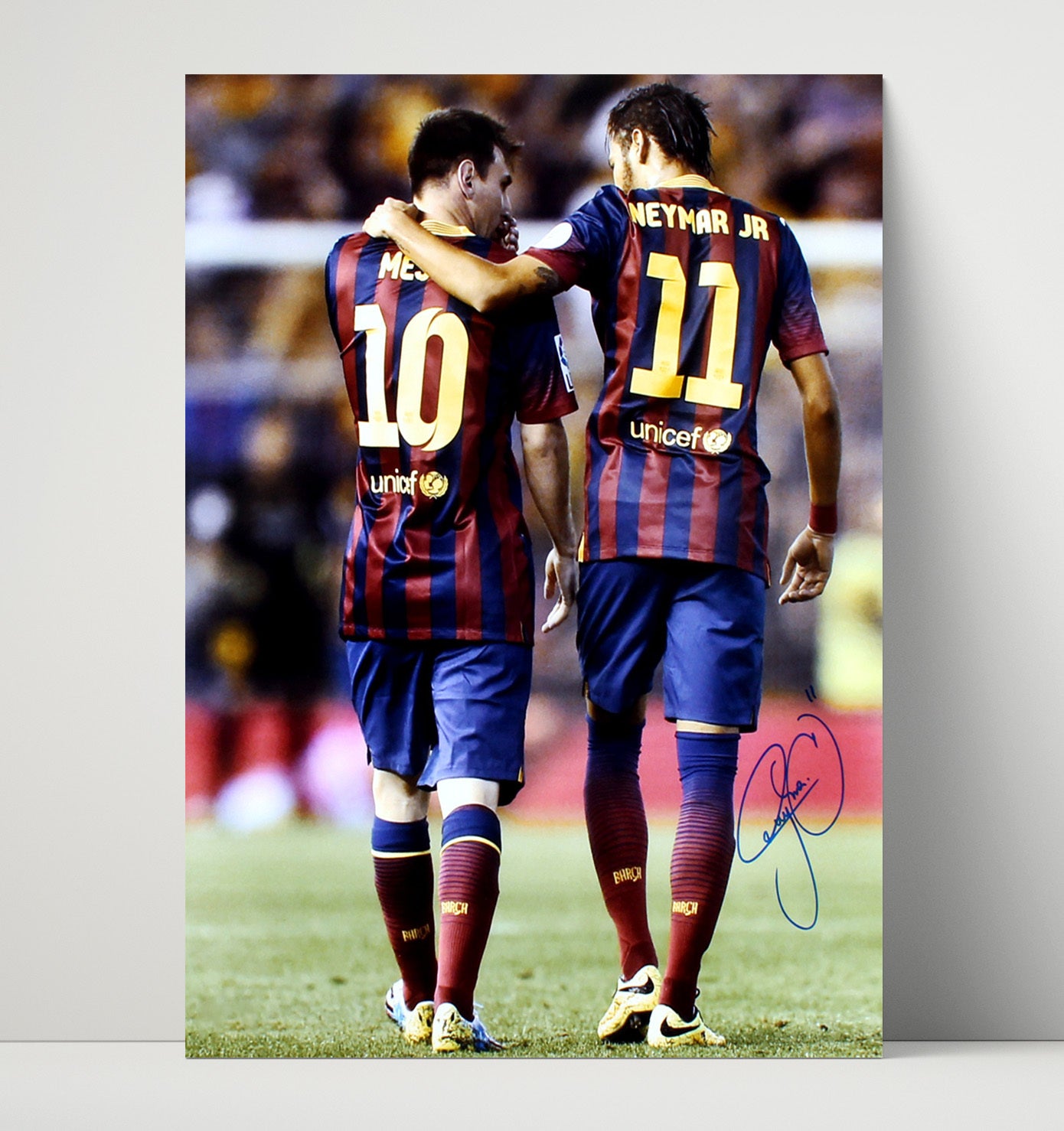 Messi and Neymar Barcelona Legendary Teammates Walk Moment Spotlight Soccer 16x20 Unframed Print soccer wall art print – Soccer Prints decor