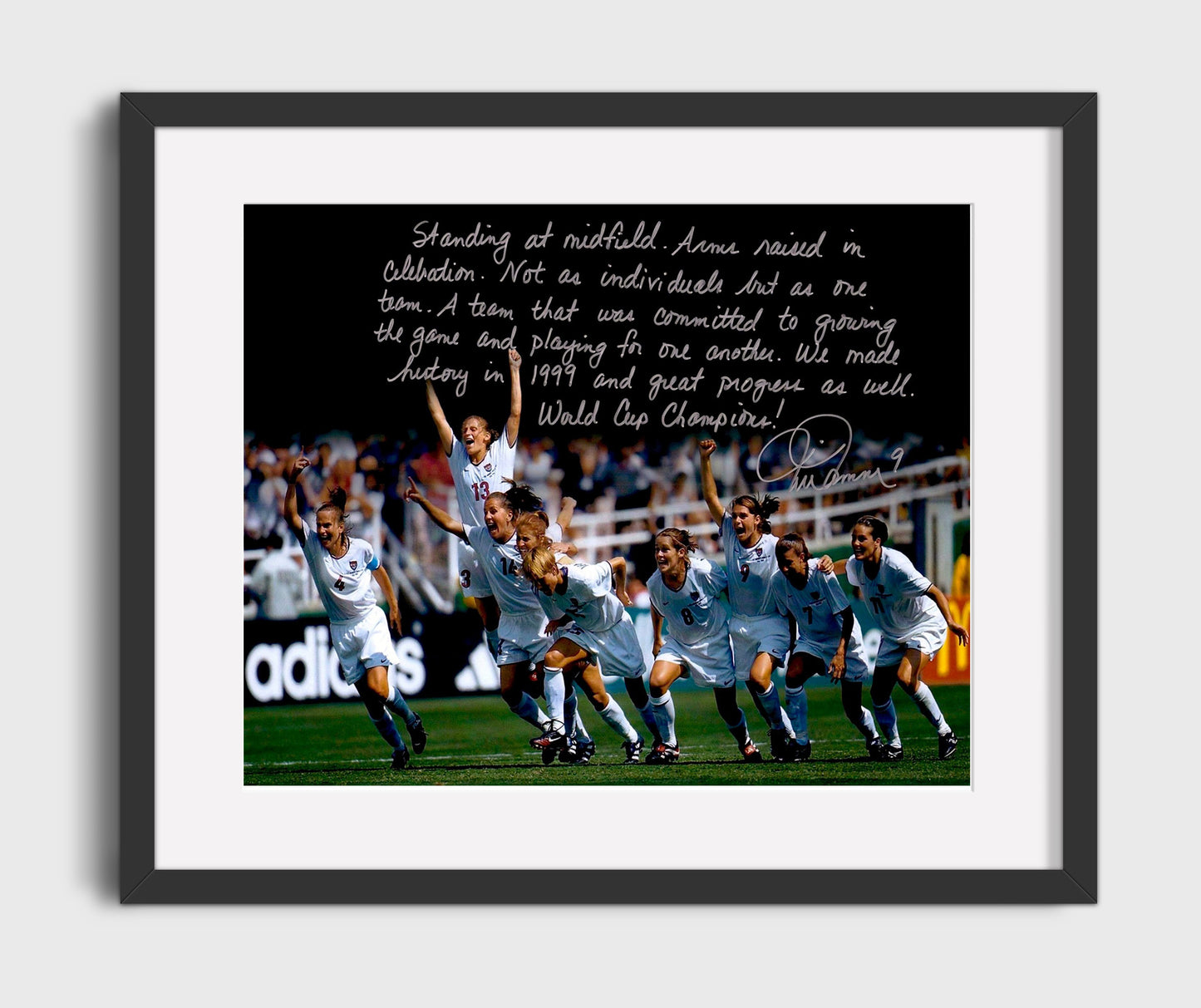 Mia Hamm USA 1999 World Cup Champions Celebration Quote - Gallery Frame soccer wall art