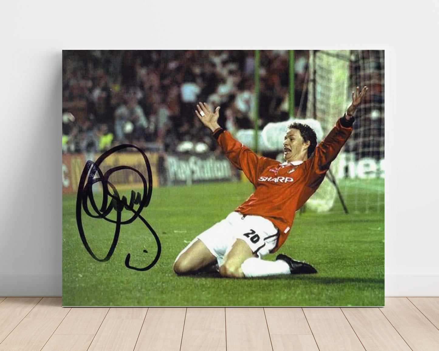 Ole Gunnar Solskjaer Manchester United Historic Goal Celebration Print Slide 16x20 Unframed Print soccer wall art print – Soccer Prints decor