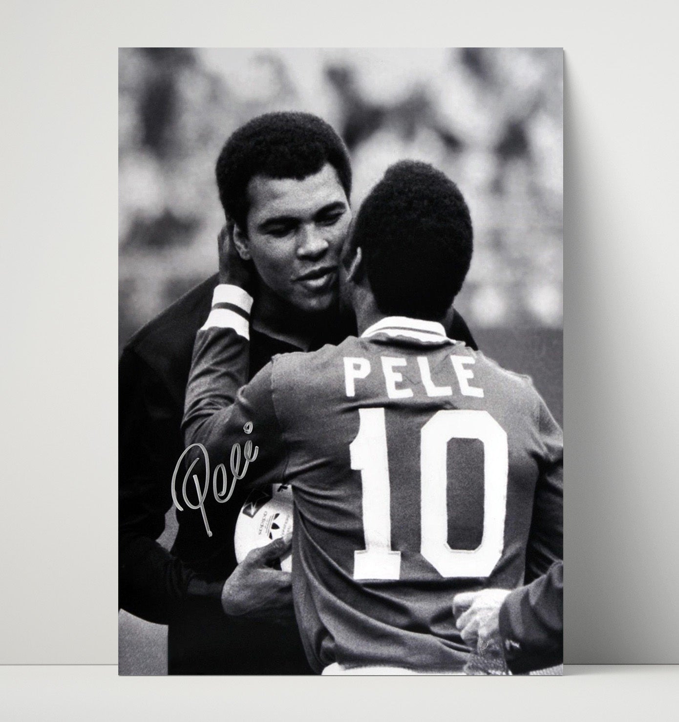 Pele Brazil Legend Greeting Muhammad Ali BandW Soccer Print 16x20 Unframed Print soccer wall art print – Soccer Prints decor