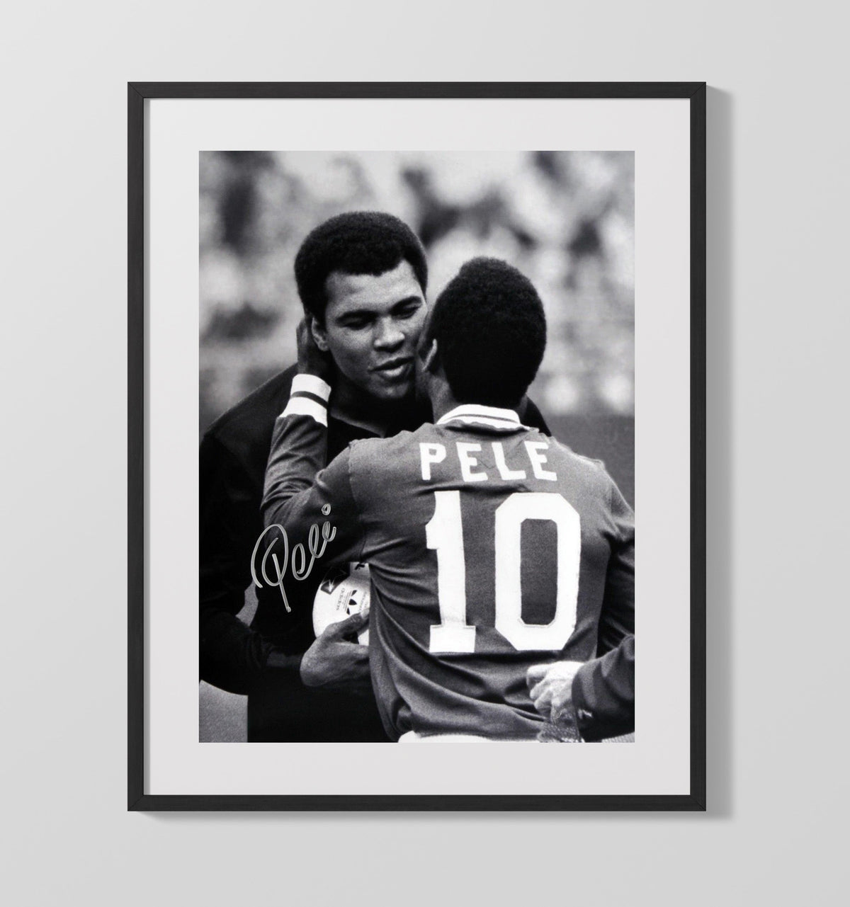 Pele Brazil Legend Greeting Muhammad Ali Black-and-White - Gallery Frame soccer wall art