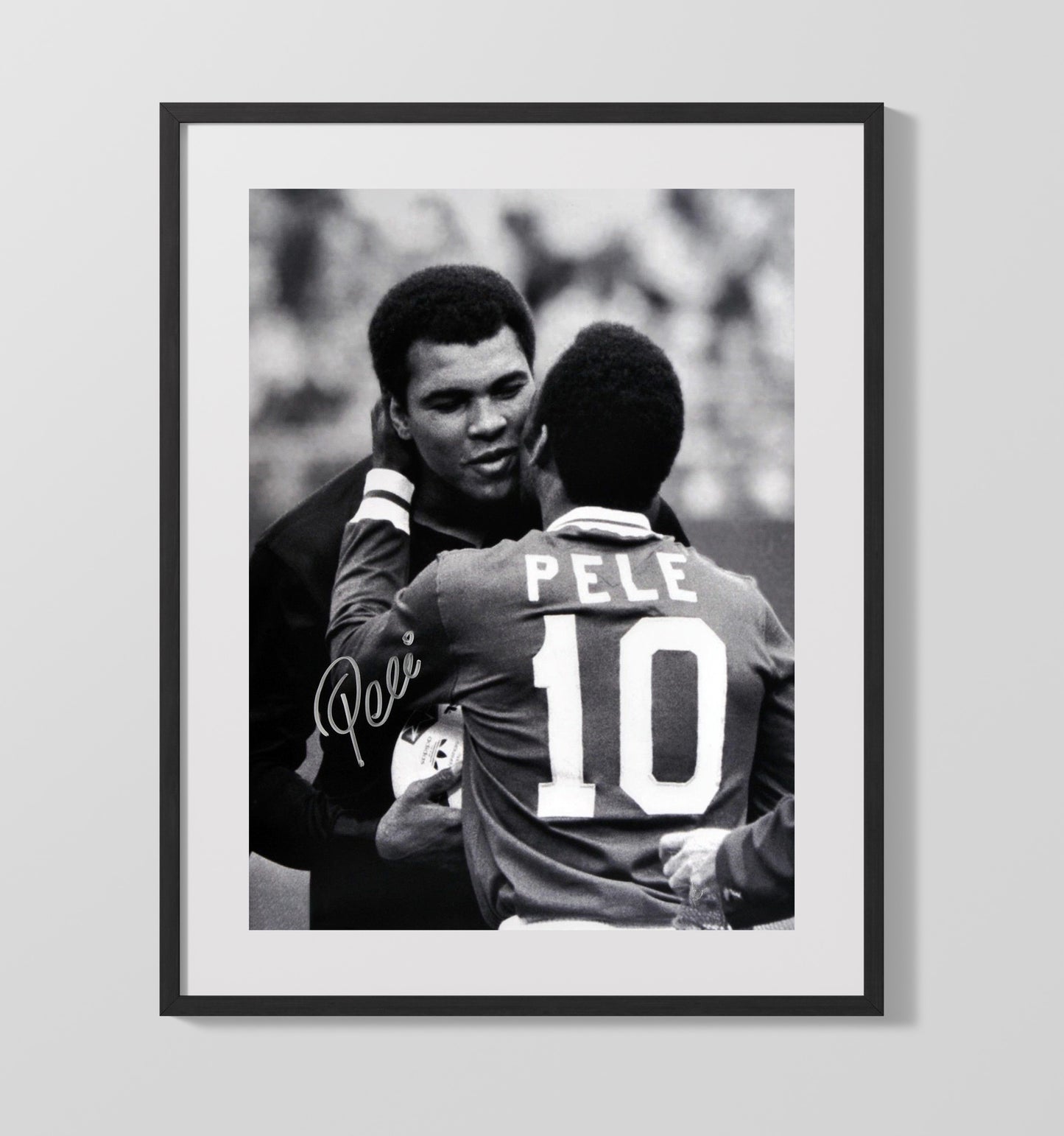 Pele Brazil Legend Greeting Muhammad Ali Black-and-White - Gallery Frame soccer wall art