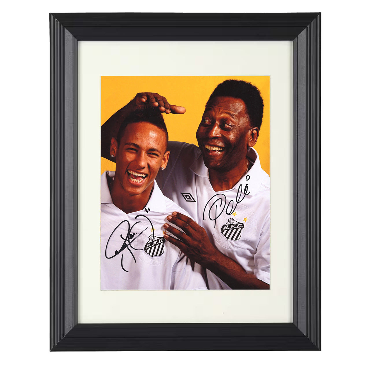 Pelé and Neymar – Santos Generations 8x10 matted black framed soccer wall art