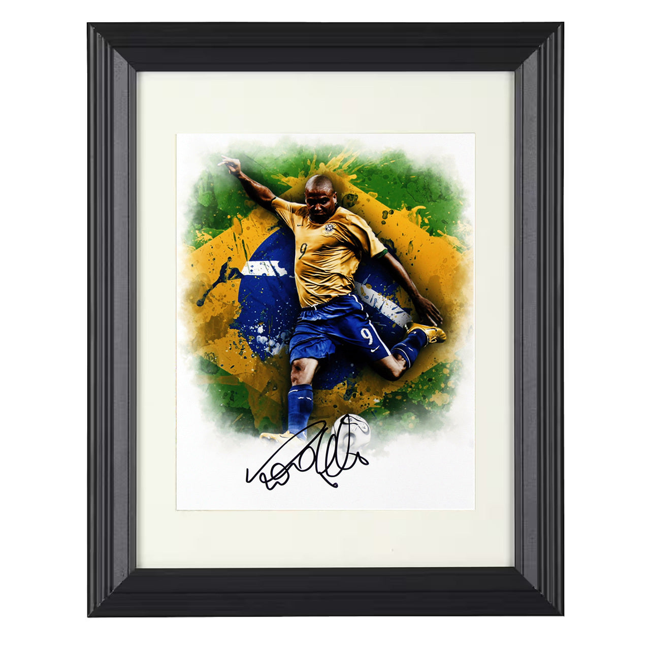 Ronaldo Nazário – Brazil Power Strike World Cup Legend 8x10 matted black framed soccer wall art