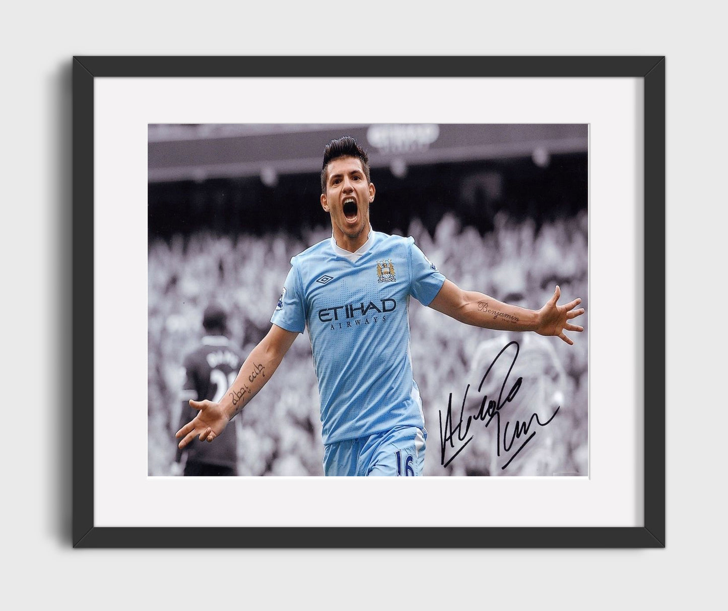 Sergio Aguero Manchester City Arms Wide Goal Celebration - Gallery Frame soccer wall art