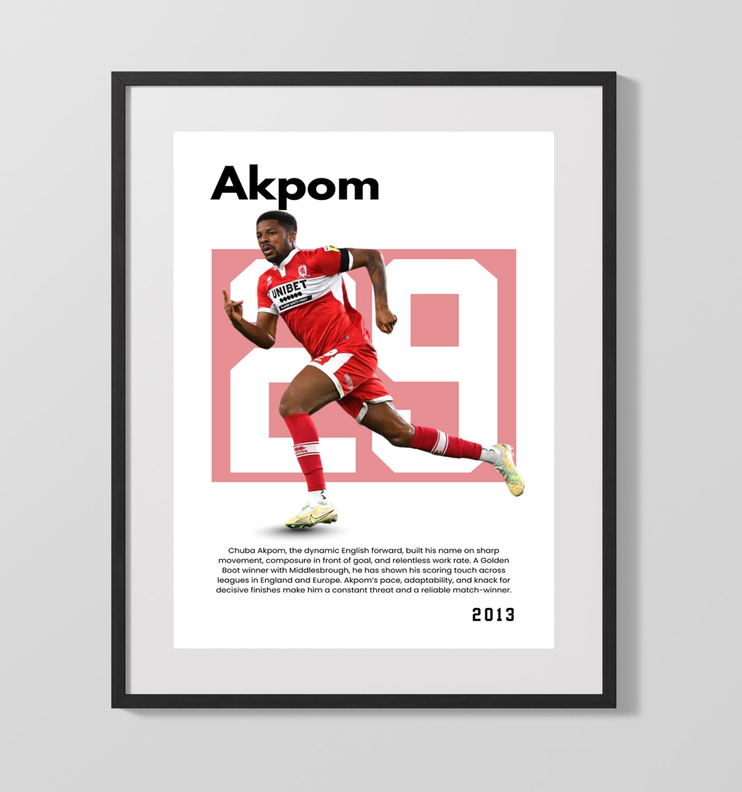 Chuba Akpom Player Bio Poster No. 29 - Unframed Print soccer wall art