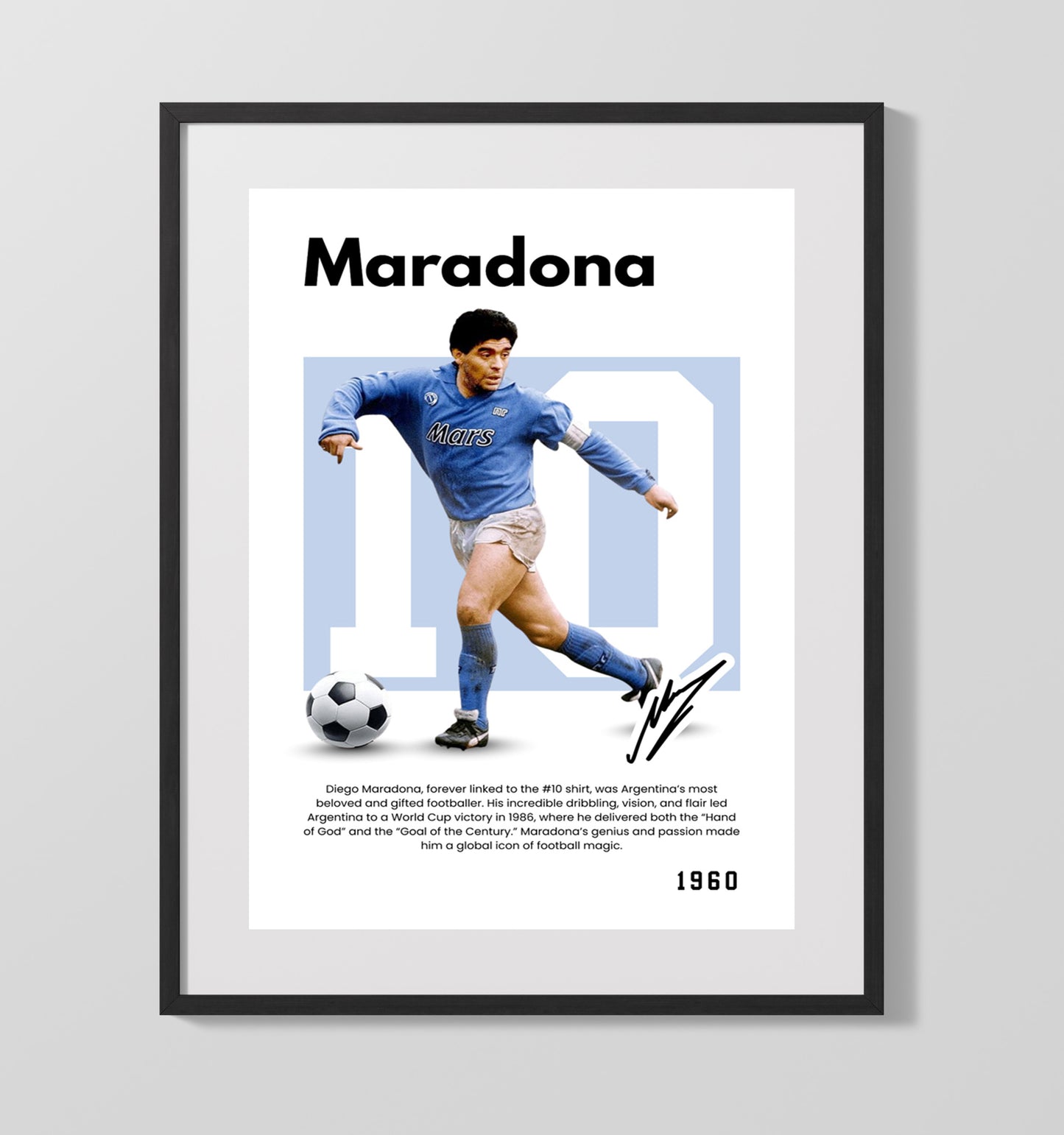Diego Maradona Player Bio Poster No. 10 - Unframed Print soccer wall art