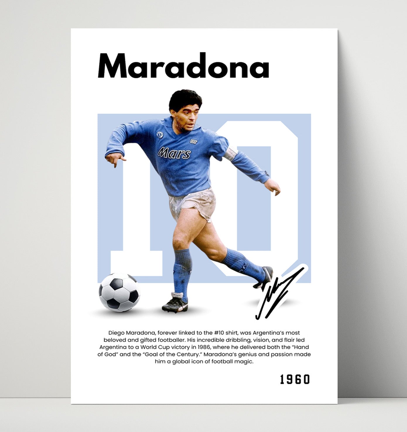 Soccer Legends - Diego Maradona - No. 10 Player Bio Poster Unframed 8x10 in Plastic Sleeve in Plastic Sleeve wall art print – vintage decor