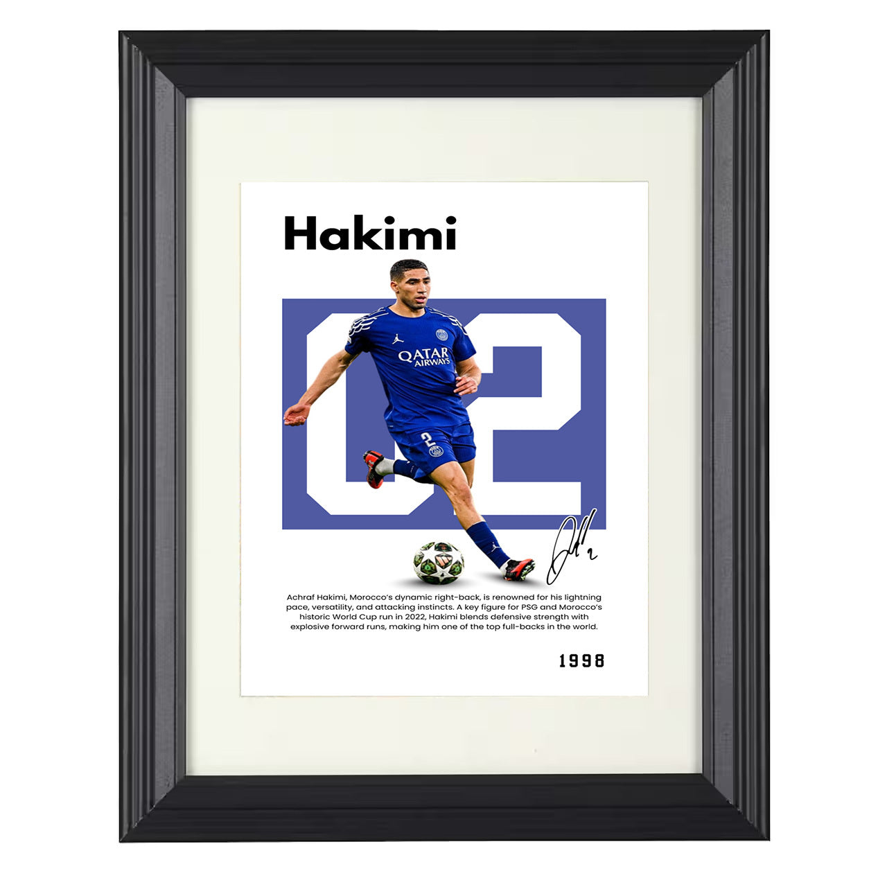 Achraf Hakimi – No. 10 Player Bio Artwork 8x10 matted black framed soccer wall art