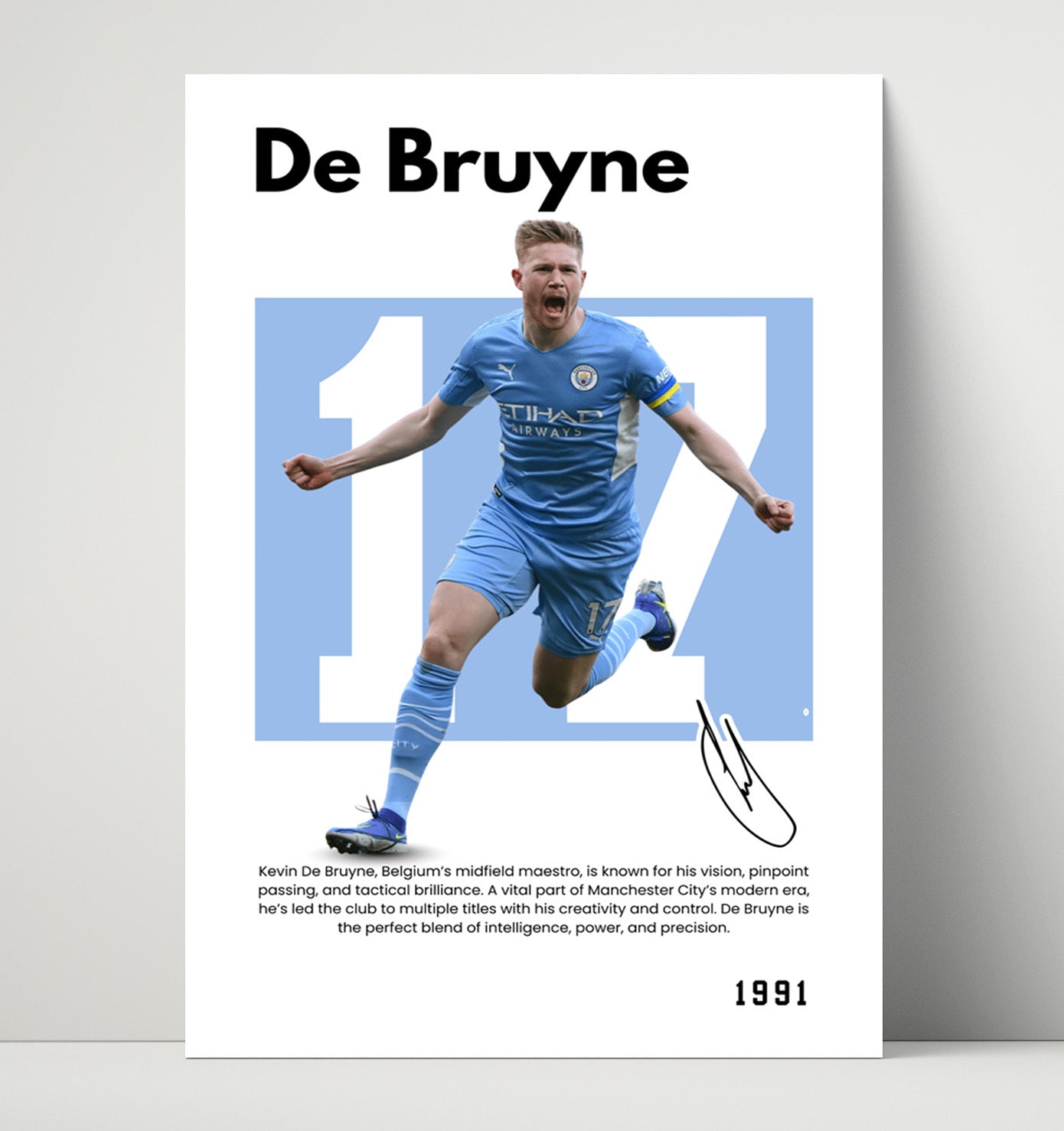 Soccer Legends - Kevin De Bruyne - No. 17 Player Bio Poster Unframed 8x10 in Plastic Sleeve in Plastic Sleeve wall art print – vintage decor