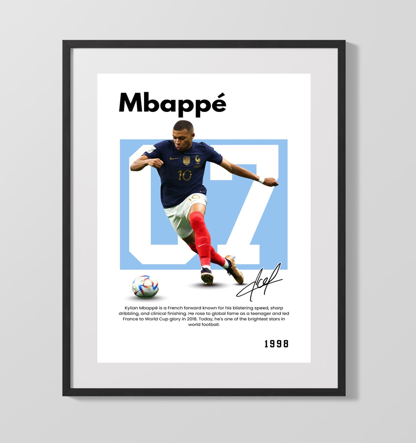 Kylian Mbappe Player Bio Poster No. 07 - Unframed Print soccer wall art