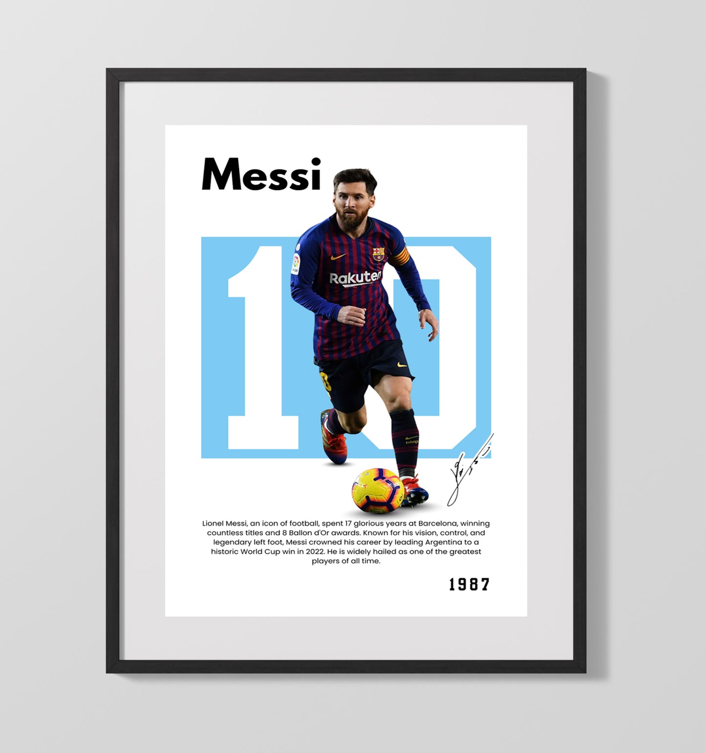 Lionel Messi Player Bio Poster No. 10 - Unframed Print soccer wall art