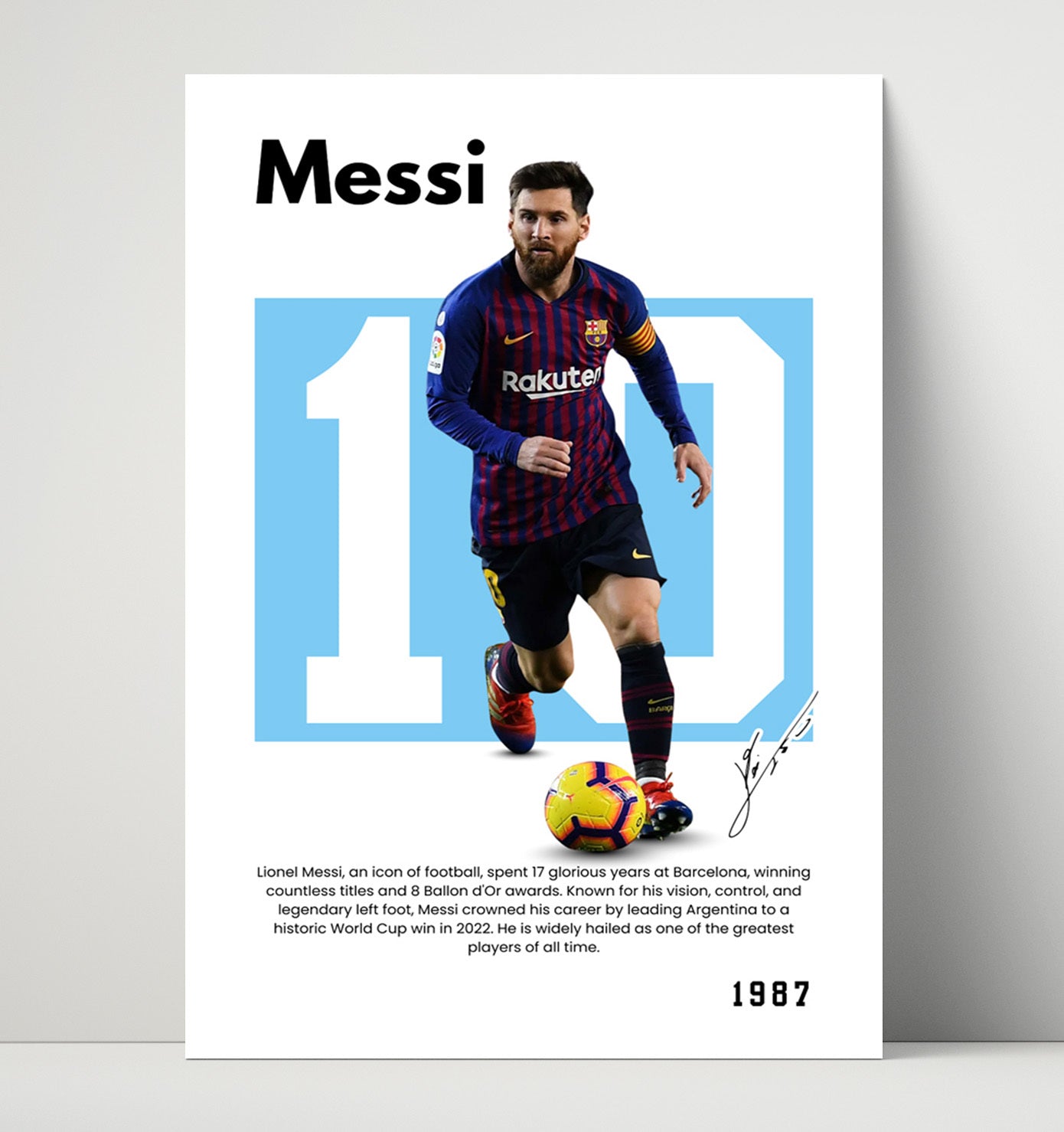 Soccer Legends - Lionel Messi - No. 10 Player Bio Poster Unframed 8x10 in Plastic Sleeve in Plastic Sleeve wall art print – vintage decor