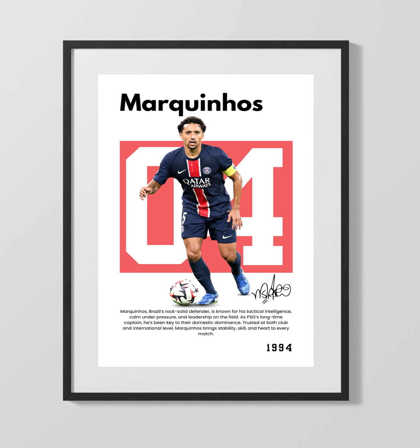 Marquinhos Player Bio Poster No. 05 - Unframed Print soccer wall art