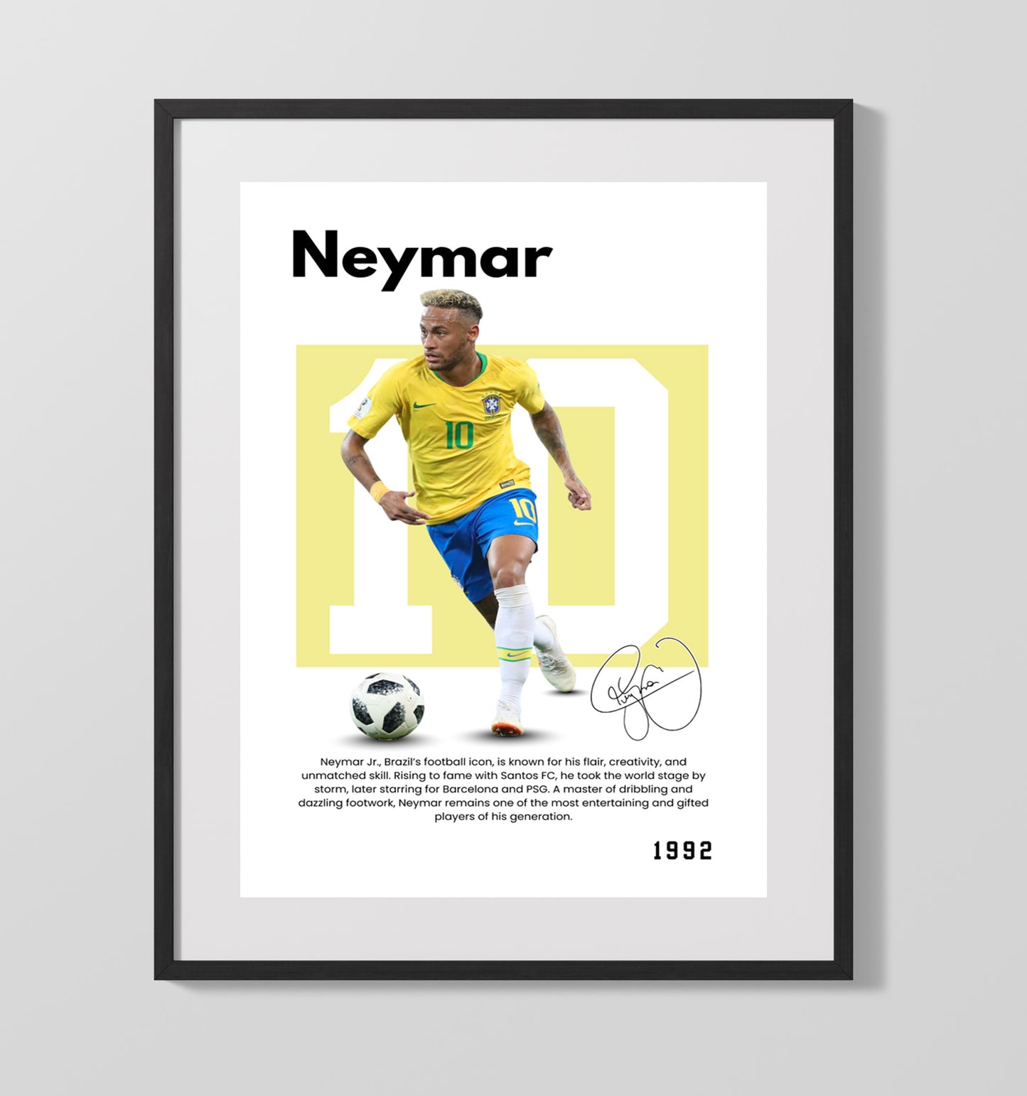 Neymar Player Bio Poster No. 10 - Unframed Print soccer wall art