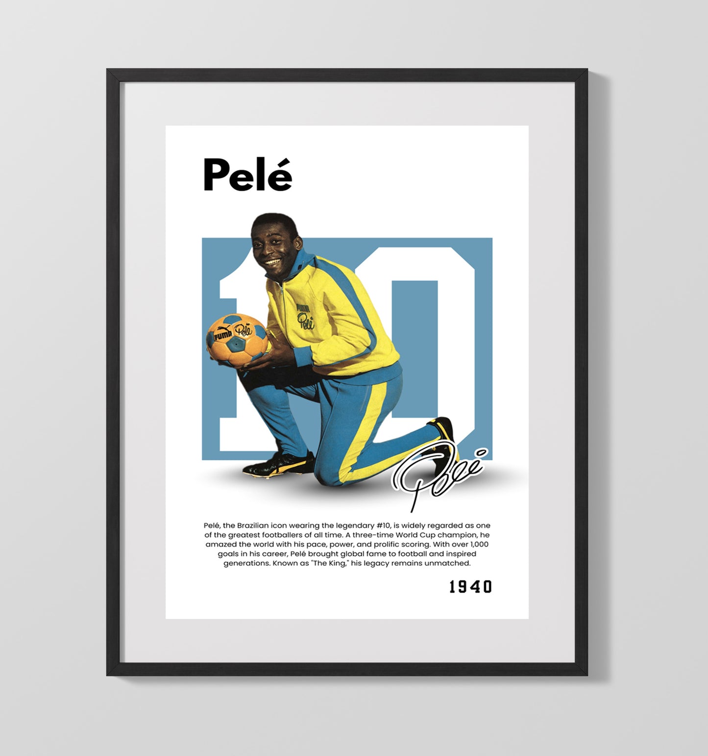 Pele Player Bio Poster No. 10 - Unframed Print soccer wall art
